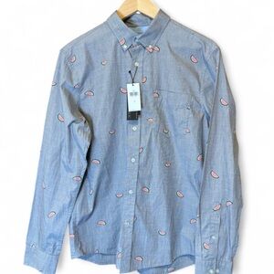 Banana Republic Blue Button-Down Shirt with Watermelon Motif